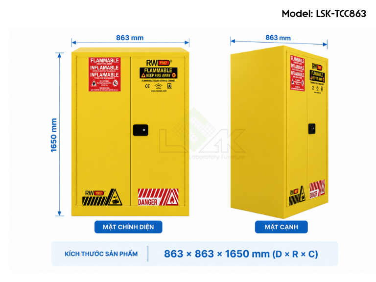 Tủ đựng hóa chất chống cháy phòng thí nghiệm LSK-TCC863