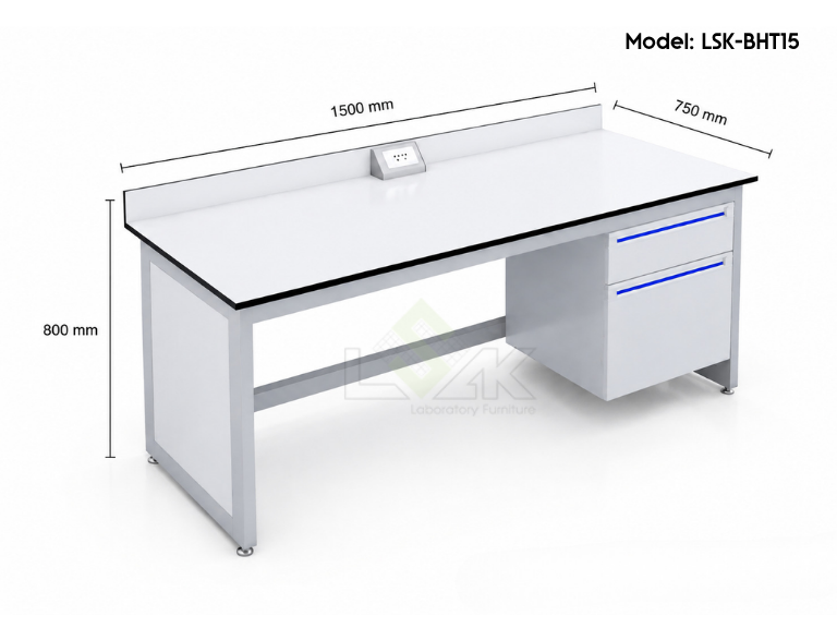Kích thước bàn thí nghiệm áp tường có hộc tủ model LSK-BHT15