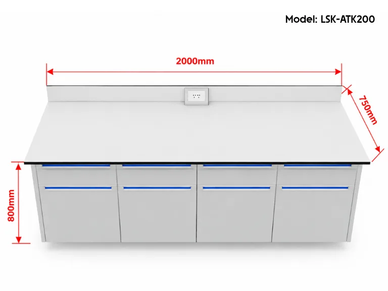 Bàn thí nghiệm áp tường dạng hộc tủ kín dài 2000mm LSK-ATK200
