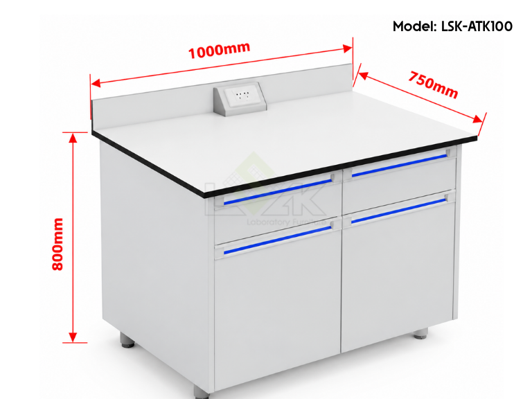Thông số kích thước bàn thí nghiệm áp tường dạng hộc tủ kín dài 1000mm LSK-ATK100
