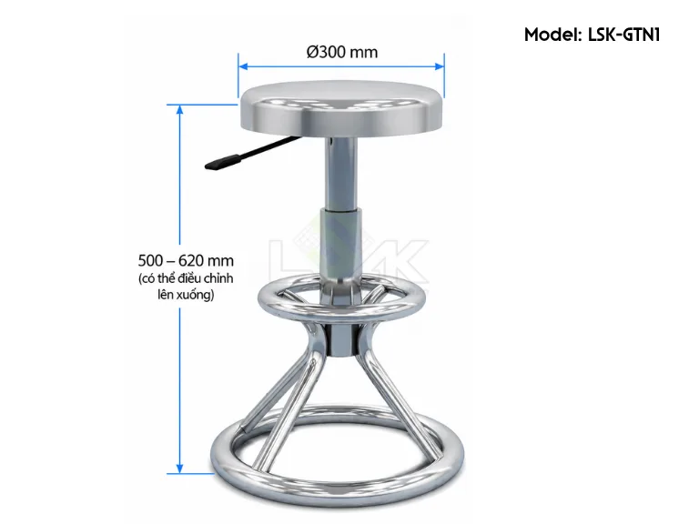 Ghế inox phòng thí nghiệm chân tròn LSK-GTN1