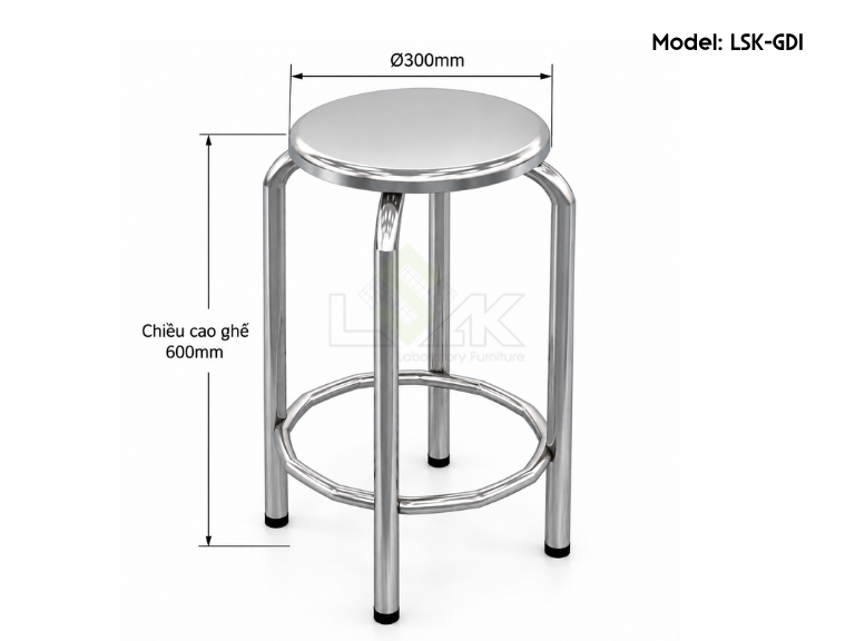 Ghế đôn inox phòng thí nghiệm cao 600 mm