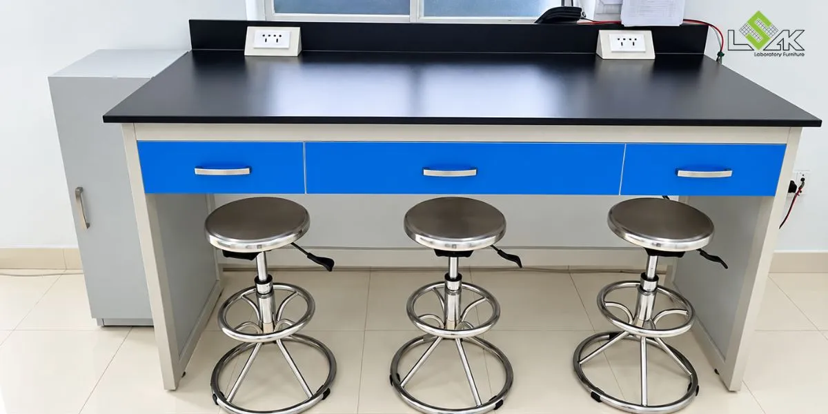 Bàn thí nghiệm áp tường và ghế đôn