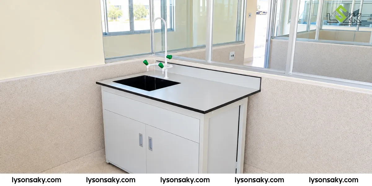 Bàn áp tường có chậu rửa lắp đặt tại nhà máy thủy hải sản Việt Úc