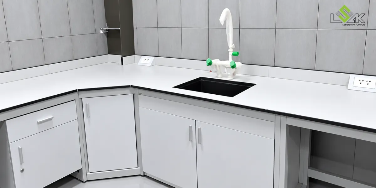 Hệ thống bàn áp tường có chậu rửa được lắp đặt